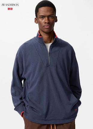 Світшот uniqlo+jw anderson синій sweat half-zip pullover