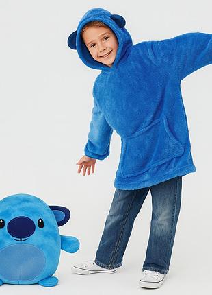 Детский плед-толстовка huggle hoodie «морской бриз» (синий) — тёплый флисовый плед с рукавами и капюшоном