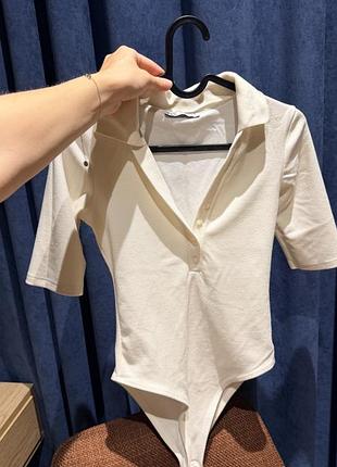 Боді поло zara жіноче біло молочне бавовняне з еластаном