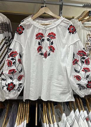 Вышиванка мальвы купить рубашка коттон белая украина новая l, xl