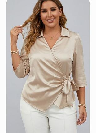 Элегантная сатиновая блузка на запах от shein, р.20