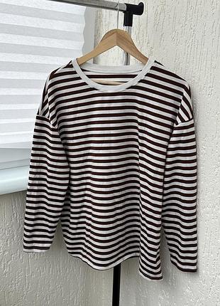 Жіночий лонгслів oversize у смужку шоколадний / білий