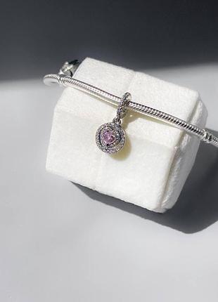 Намистина pandora «серце з подвійним ореолом» s925 ale, покриття сріблом, кубічний оксид цирконію