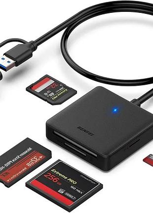 Пристрій для читання карт пам'яті benfei, адаптер benfei 4-в-1 usb-c для читання карт sd, micro sd, ms cf