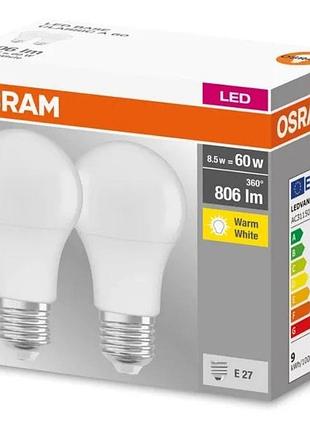 Набор ламп osram 2шт led e27 8.5вт 2700к 806лм a60