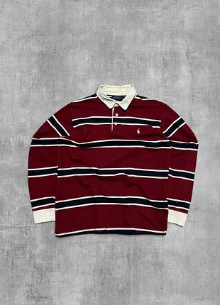 Лонгслів polo ralph lauren бордовий сорочка регбі ральф лорен смугаста кофта