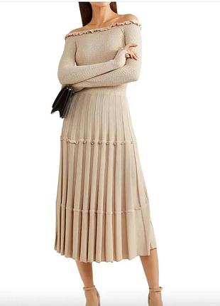 Трикотажна міді сукня altuzarra бежева в рубчик з воланами, toteme reformation zimmermann розмір s