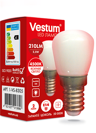 Світлодіодна лампа vestum smd е14 2,5w 4500k 220v для холодильника