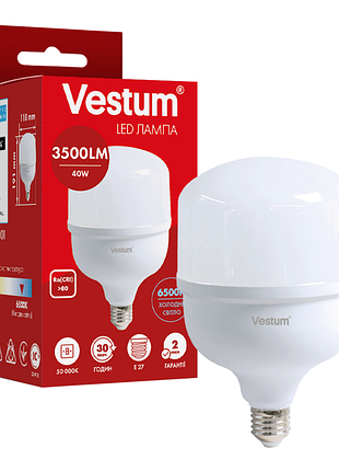 Світлодіодна високопотужна лампа vestum t120 40w 6500k 220v e27 1-vs-1609