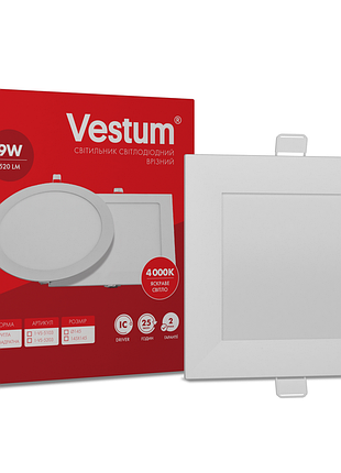 Квадратний світлодіодний врізний світильник vestum 9w 4000k 220v 1-vs-5203
