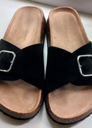 Женские черные шлепанцы слайдеры primark (стиль birkenstock) с крупной пряжкой