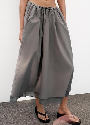 Объемная комбинированная юбка миди от zara