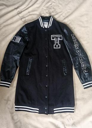 Чоловіче пальто з шкіряними рукавами демісезон tommy hilfiger