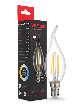 Світлодіодна філаментна лампа vestum с35т е14 4вт 220v 4100к 1-vs-2405