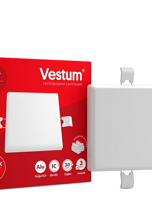 Акцiя! квадратний світлодіодний врізний світильник "без рамки" vestum 9w 4100k 1-vs-5602