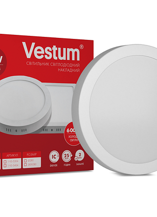 Круглий світлодіодний накладний світильник vestum 24w 6000k 220v 1-vs-5304