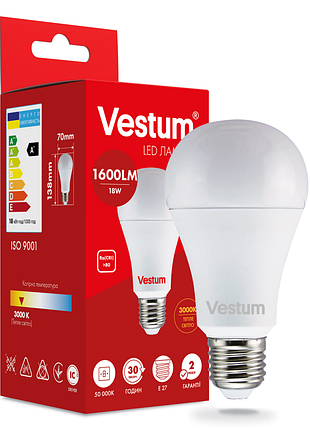 Світлодіодна лампа vestum a70 18w 3000k 220v e27 1-vs-1112