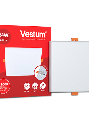 Квадратний світлодіодний врізний світильник "без рамки" vestum 24w 4100k 1-vs-5607