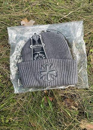Шапка chrome hearts | шапка хром хартс сіра | зимова тепла шапка