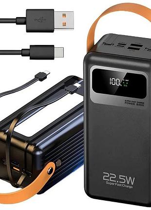 Power bank wuw tugii y106 60000 mah зі швидкою зарядкою, дисплеєм та вбудованими кабелями 4xusb