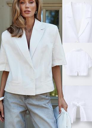 Жакет для девочки zara 146 блейзер белый льняной укороченный новый с биркой