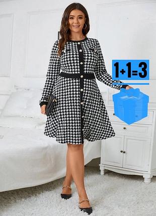 Сукня в гусячу лапку з декоративними ґудзиками shein 2xl