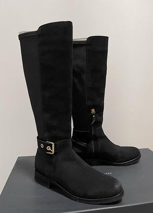 Tommy hilfiger, чоботи жіночі 39 р., замша із еластичною вставкою, чорні у дуже гарному стані
