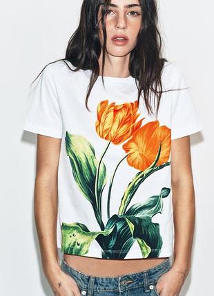 Футболка женская с цветочным принтом зара zara s