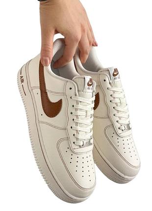 Женские кроссовки nike air force 1 low w white brown