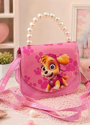Дитяча сумочка paw patrol щенячий патруль через плече з перлинковою ручкою, екошкіра, 17×12×7 см