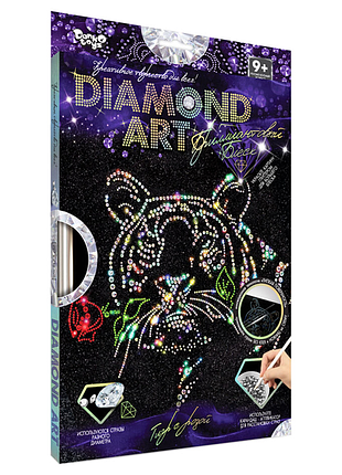 Комплект креативної творчості "diamond art" dar-01, 10 видів тигр з трояндою