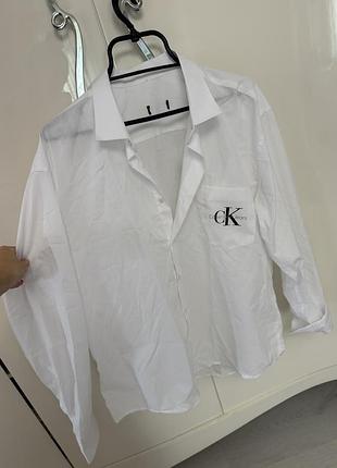 Біла сорочка класична рубашка келвін кляйн жіноча чоловіча довгим рукавом брендова блузка