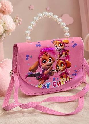 Дитяча сумочка paw patrol щенячий патруль через плече з перлинковою ручкою, екошкіра, 17×12×7 см