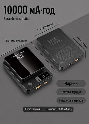 Магнітний павербанк power bank 10000mah 22.5w / pd 20w з бездротовою зарядкою та led дисплеем