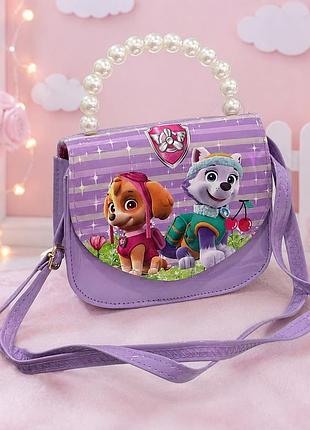 Дитяча сумочка paw patrol щенячий патруль для дівчинки через плече, фіолетова, екошкіра, з довгим ремінцем, 15×12×6 см