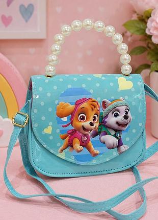 Дитяча сумочка paw patrol щенячий патруль для дівчинки через плече, блакитна, екошкіра, з довгим ремінцем, 15×12×6 см