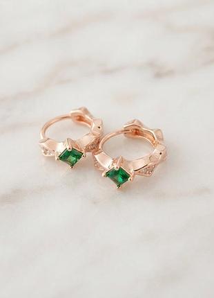 Серьги-кольца с зеленым кристаллом, медицинское золото xuping