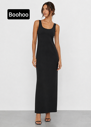 Платье женское макси черное прямого кроя от бренда boohoo l xl
