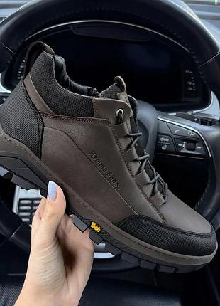 Чоловічі зимові шкіряні черевики кросівки hamma titan brown