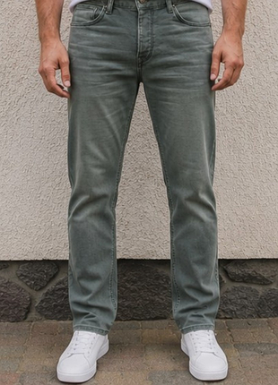 Мужские джинсы mills brothers slim fit серо-зеленые хаки w34, 98% хлопок