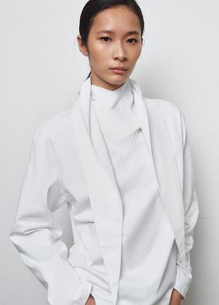 Стильный белый лонгслив блуза zara из плотного хлопка l-xl