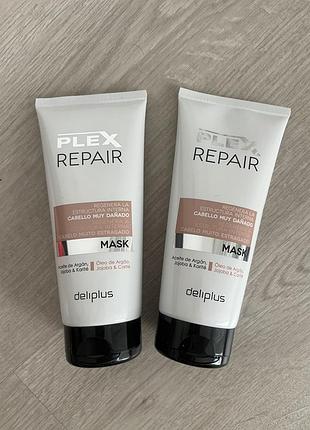 Маска для волосся plex repair для надзвичайно пошкодженого волосся з аргановою, жожоба та каріте deliplus