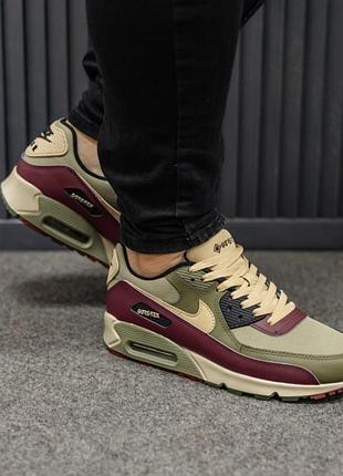 Мужские кроссовки nike air max 90 gore-tex khaki beige burgundy / smb+ 🔗
