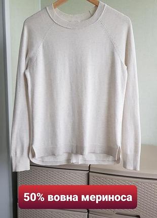 Молочний джемпер з вовни мкриноса котоновий пуловер подовжений светр the white company