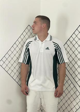 Біло - зелене вінтажне поло adidas vintage three stripes logo white polo