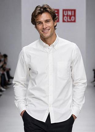 Чоловіча сорочка uniqlo біла xs - s бавовна (oxford)