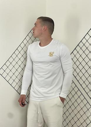 Білий лонгслів siksilk з вишитим лого на грудях