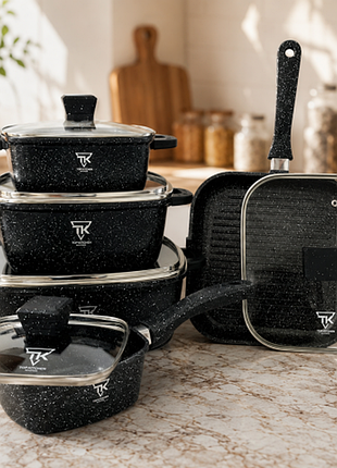 Черный набор посуды с гранитным антипригарным покрытием top kitchen tk-00205 10 предметов