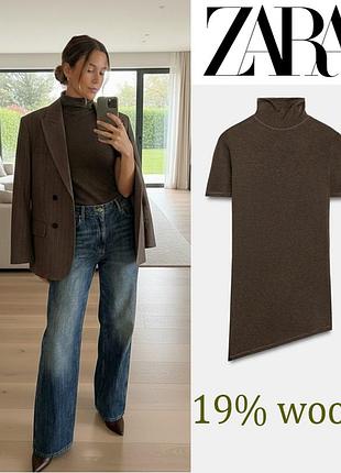 Шоколадна водолазка з коротким рукавом zara (slim fit) m-l