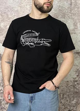 Футболка lacoste чорна (біле лого) #
